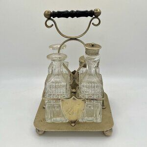 Antique Victorian EPNS Cruet Castor Set Pressed Glass Bottles Silverplate Stand